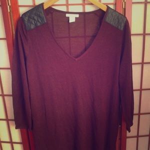 H&M Burgundy Sweater With Pleather Shoulders